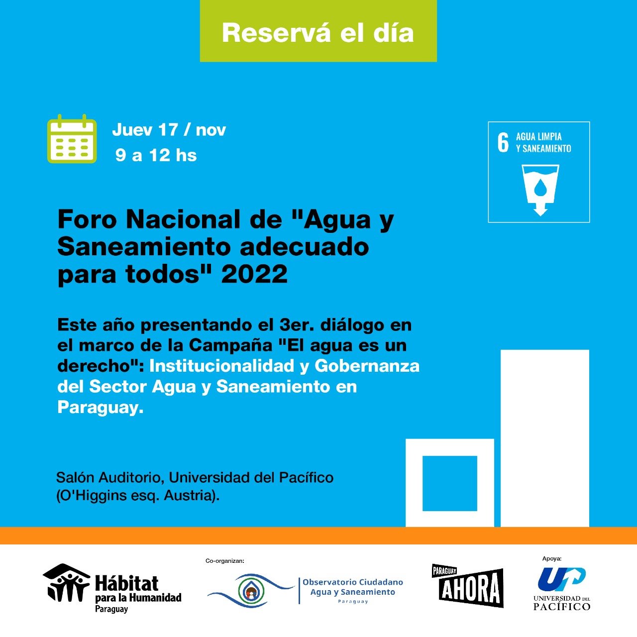 Invitan al Foro Nacional sobre Agua y Saneamiento Adecuado en Paraguay